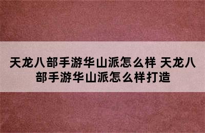 天龙八部手游华山派怎么样 天龙八部手游华山派怎么样打造